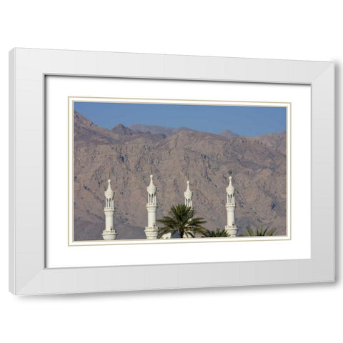 UAE, Fujairah Minarets against distant hills White Modern Wood Framed Art Print with Double Matting by Young, Bill