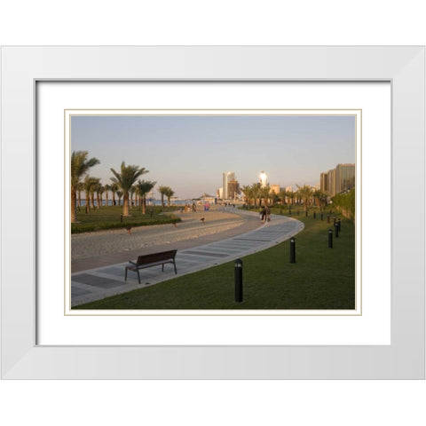 UAE, Abu Dhabi Walkway by beach and waterfront White Modern Wood Framed Art Print with Double Matting by Young, Bill