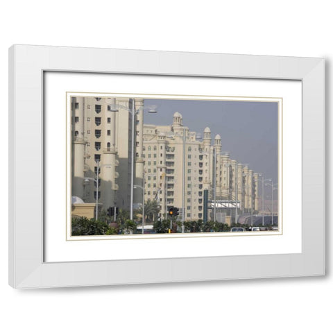 UAE, Dubai Apartment buildings next to main road White Modern Wood Framed Art Print with Double Matting by Young, Bill