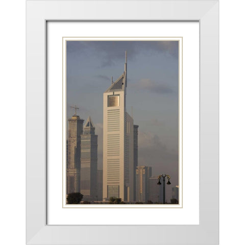 UAE, Dubai Tall Downtown city buildings White Modern Wood Framed Art Print with Double Matting by Young, Bill