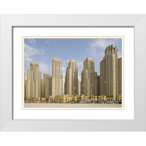 UAE, Dubai, Marina Jumeirah Beach buildings White Modern Wood Framed Art Print with Double Matting by Young, Bill