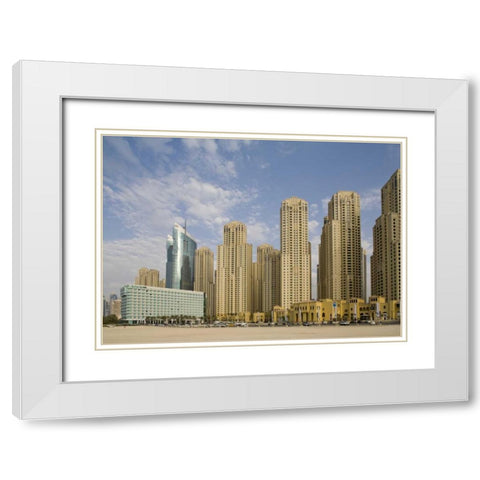 UAE, Dubai, Marina Jumeirah Beach Residence White Modern Wood Framed Art Print with Double Matting by Young, Bill