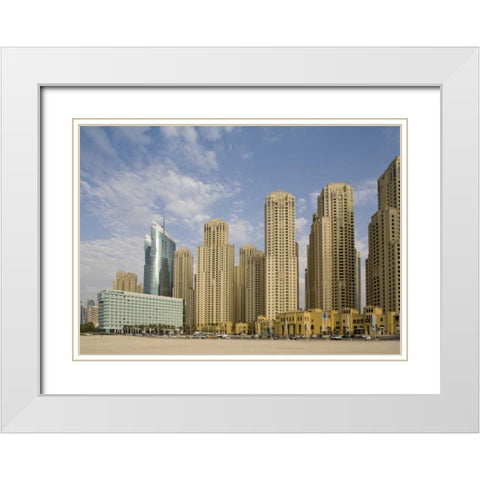 UAE, Dubai, Marina Jumeirah Beach Residence White Modern Wood Framed Art Print with Double Matting by Young, Bill