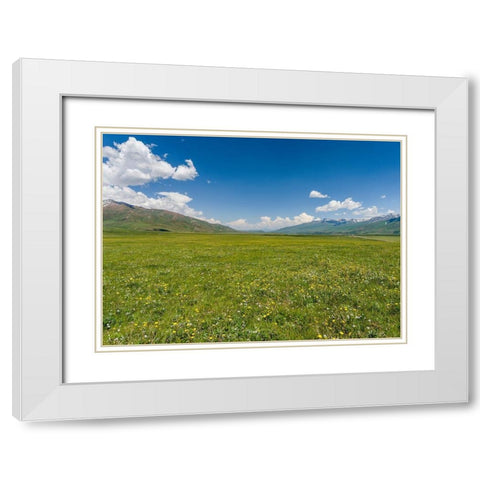 The Suusamyr plain-a high valley in Tien Shan Mountains-Kyrgyzstan White Modern Wood Framed Art Print with Double Matting by Zwick, Martin