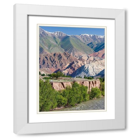 Valley of river Suusamyr in the Tien Shan Mountains west of Ming-Kush-Kyrgyzstan White Modern Wood Framed Art Print with Double Matting by Zwick, Martin