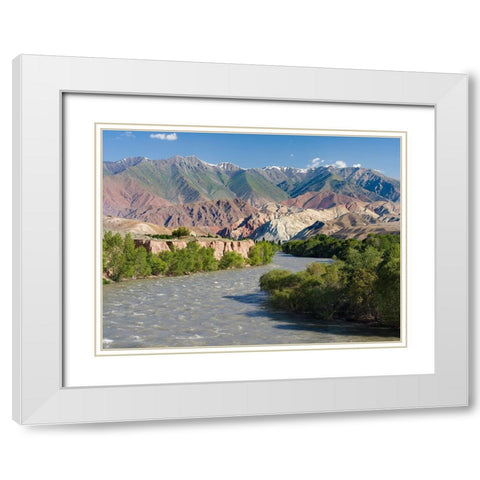 Valley of river Suusamyr in the Tien Shan Mountains west of Ming-Kush-Kyrgyzstan White Modern Wood Framed Art Print with Double Matting by Zwick, Martin