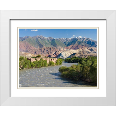 Valley of river Suusamyr in the Tien Shan Mountains west of Ming-Kush-Kyrgyzstan White Modern Wood Framed Art Print with Double Matting by Zwick, Martin