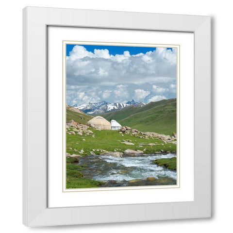 Landscape with Yurt at the Otmok mountain pass in the Tien Shan or heavenly mountains-Kyrgyzstan White Modern Wood Framed Art Print with Double Matting by Zwick, Martin
