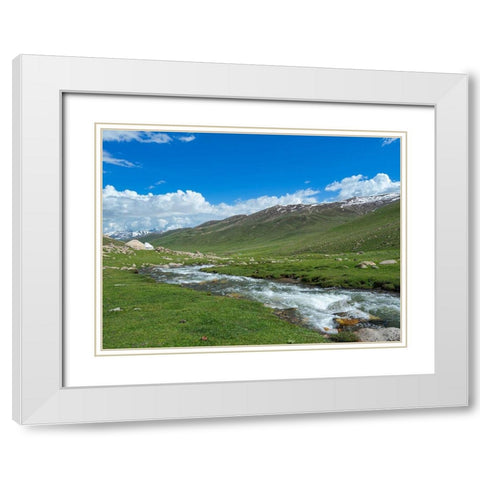 Landscape with Yurt at the Otmok mountain pass in the Tien Shan or heavenly mountains-Kyrgyzstan White Modern Wood Framed Art Print with Double Matting by Zwick, Martin