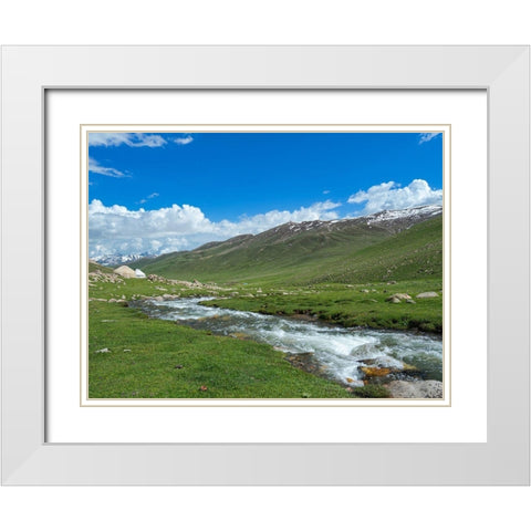 Landscape with Yurt at the Otmok mountain pass in the Tien Shan or heavenly mountains-Kyrgyzstan White Modern Wood Framed Art Print with Double Matting by Zwick, Martin