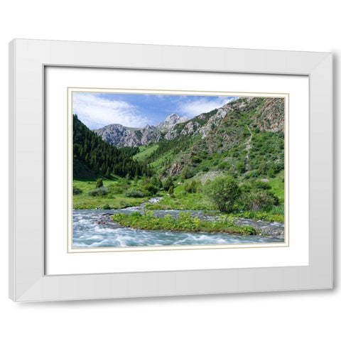 Landscape in the National Park Besch Tasch in the Talas Alatoo mountain range White Modern Wood Framed Art Print with Double Matting by Zwick, Martin