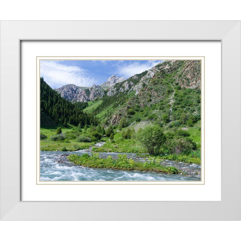 Landscape in the National Park Besch Tasch in the Talas Alatoo mountain range White Modern Wood Framed Art Print with Double Matting by Zwick, Martin