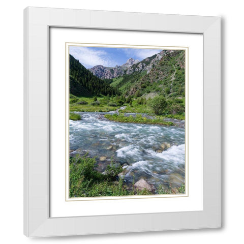 Landscape in the National Park Besch Tasch in the Talas Alatoo mountain range White Modern Wood Framed Art Print with Double Matting by Zwick, Martin