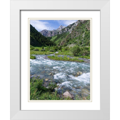 Landscape in the National Park Besch Tasch in the Talas Alatoo mountain range White Modern Wood Framed Art Print with Double Matting by Zwick, Martin