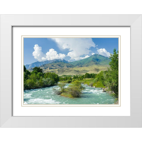 Landscape near Toktogul close to Tien Shan Highway-connecting Bishkek with Osh White Modern Wood Framed Art Print with Double Matting by Zwick, Martin