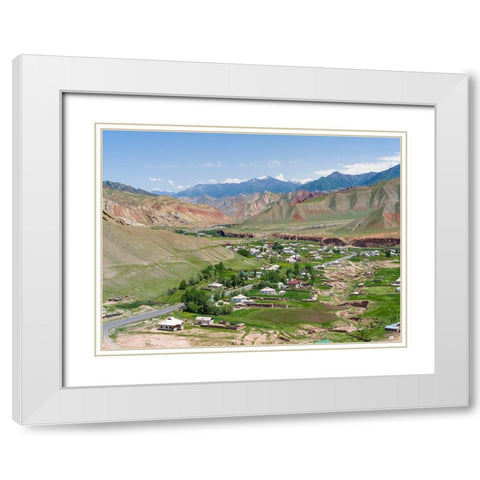 Village at the Pamir Highway The mountain range Tian Shan or Heavenly Mountains  White Modern Wood Framed Art Print with Double Matting by Zwick, Martin