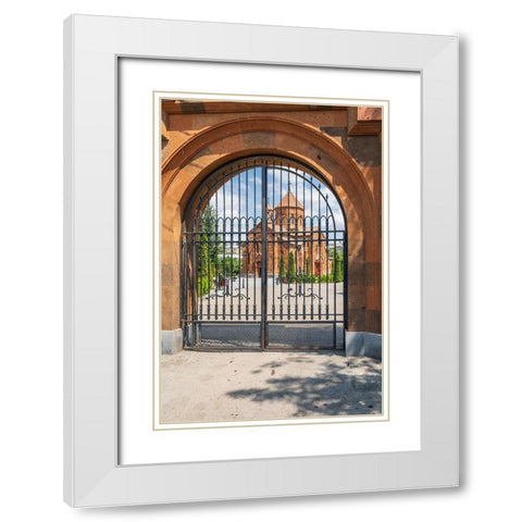 Armenia-Yerevan-Nork-Marash district Surb Astvatsatsin Church-seen through the gate White Modern Wood Framed Art Print with Double Matting by Wilson, Emily