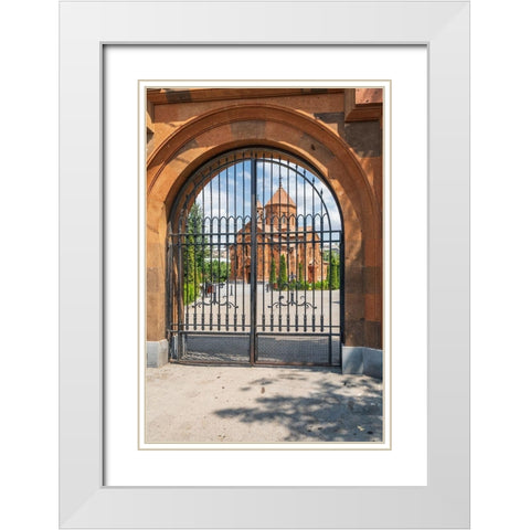 Armenia-Yerevan-Nork-Marash district Surb Astvatsatsin Church-seen through the gate White Modern Wood Framed Art Print with Double Matting by Wilson, Emily