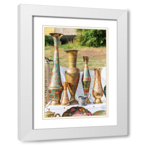 Armenia-Sevan Souvenir vases at market near the Sevanavank Monastery on Lake Sevan White Modern Wood Framed Art Print with Double Matting by Wilson, Emily