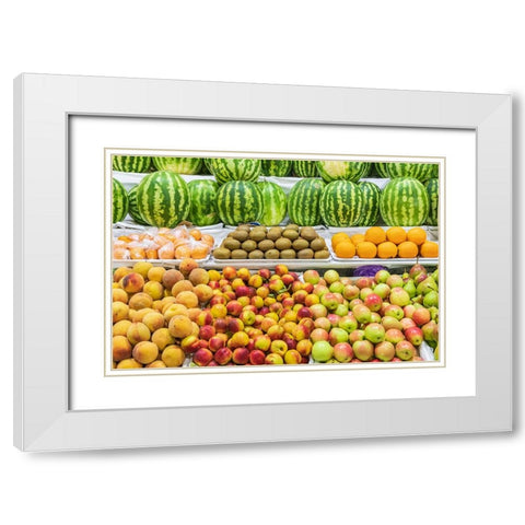 Dushanbe-Tajikistan Fresh fruit for sale at the Mehrgon Market in Dushanbe White Modern Wood Framed Art Print with Double Matting by Wilson, Emily M.