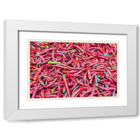 Dushanbe-Tajikistan Chili peppers for sale at the Mehrgon Market in Dushanbe White Modern Wood Framed Art Print with Double Matting by Wilson, Emily M.