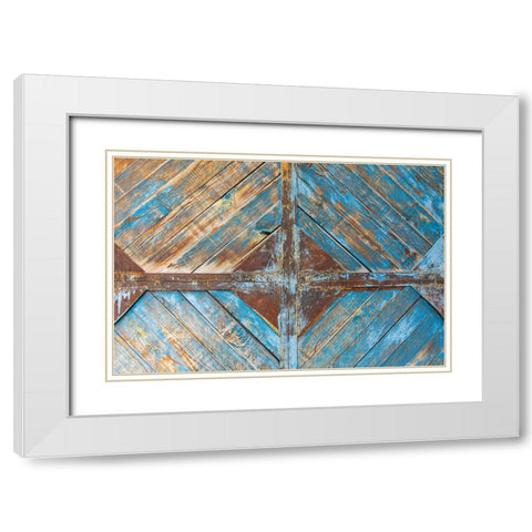 Margib-Sughd Province-Tajikistan Faded blue paint on a wooden door White Modern Wood Framed Art Print with Double Matting by Wilson, Emily M.