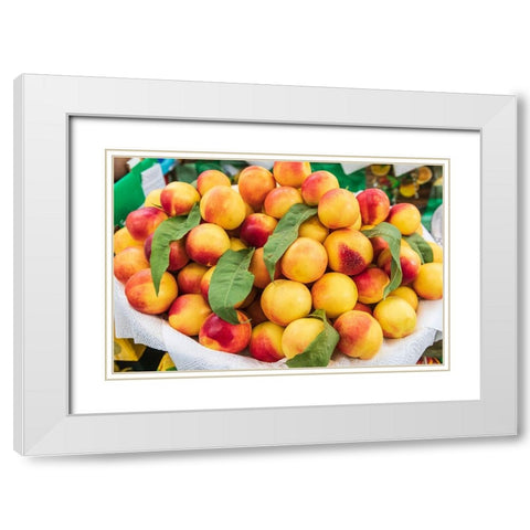 Khujand-Sughd Province-Tajikistan Fresh nectarines for sale at the Panjshanbe Bazaar in Khujand White Modern Wood Framed Art Print with Double Matting by Wilson, Emily M.