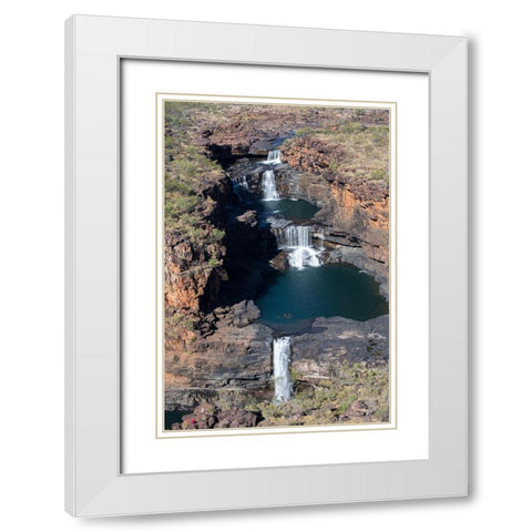 Australia-Kimberley-Hunter River Region Mitchell River National Park-aerial view of Mitchell Falls White Modern Wood Framed Art Print with Double Matting by Hopkins, Cindy Miller