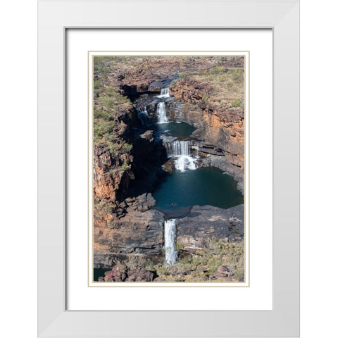 Australia-Kimberley-Hunter River Region Mitchell River National Park-aerial view of Mitchell Falls White Modern Wood Framed Art Print with Double Matting by Hopkins, Cindy Miller