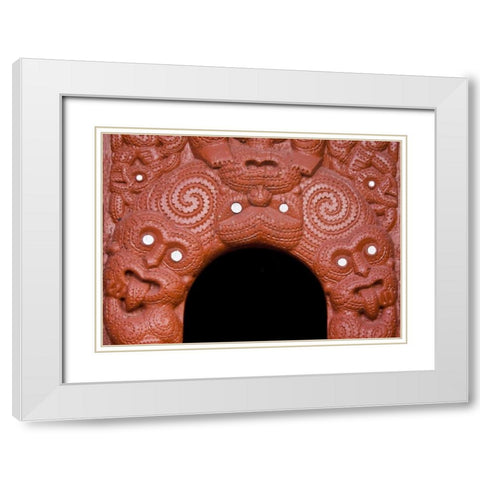 New Zealand, Rotorua Traditional Maori carving White Modern Wood Framed Art Print with Double Matting by Kaveney, Wendy