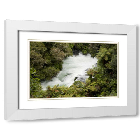 New Zealand, Okere Falls on the Kaituna River White Modern Wood Framed Art Print with Double Matting by Grall, Don