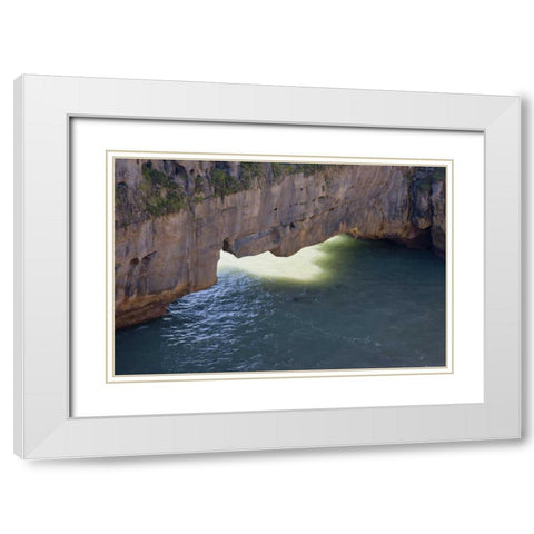 New Zealand, South Island Sunlight on sea arch White Modern Wood Framed Art Print with Double Matting by Grall, Don
