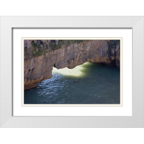 New Zealand, South Island Sunlight on sea arch White Modern Wood Framed Art Print with Double Matting by Grall, Don