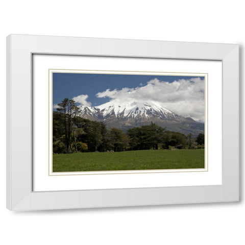 New Zealand, North Island Volcanic Mt Taranaki White Modern Wood Framed Art Print with Double Matting by Grall, Don