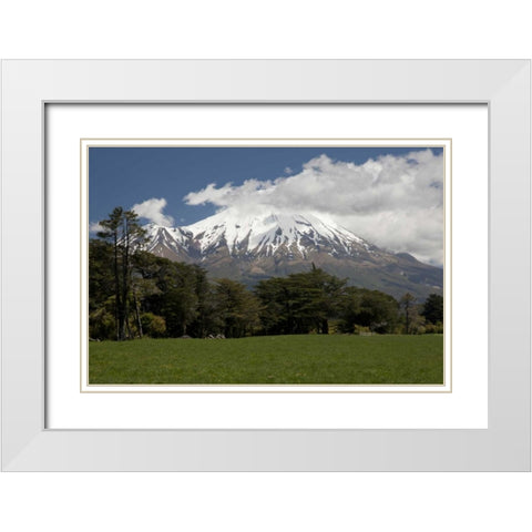 New Zealand, North Island Volcanic Mt Taranaki White Modern Wood Framed Art Print with Double Matting by Grall, Don