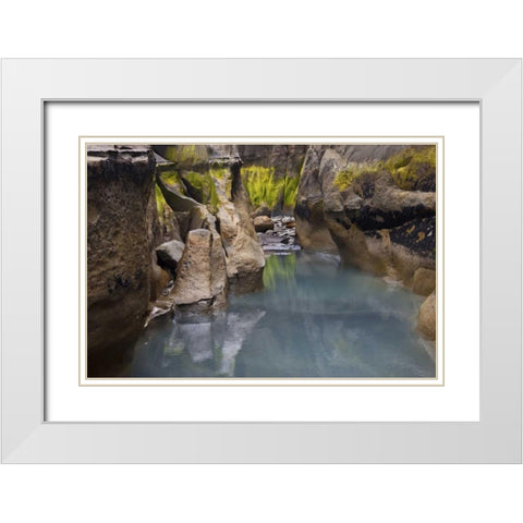 New Zealand, North Island Rocks at low tide White Modern Wood Framed Art Print with Double Matting by Grall, Don