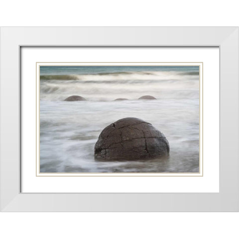 New Zealand, South Island, Moeraki boulders White Modern Wood Framed Art Print with Double Matting by Grall, Don