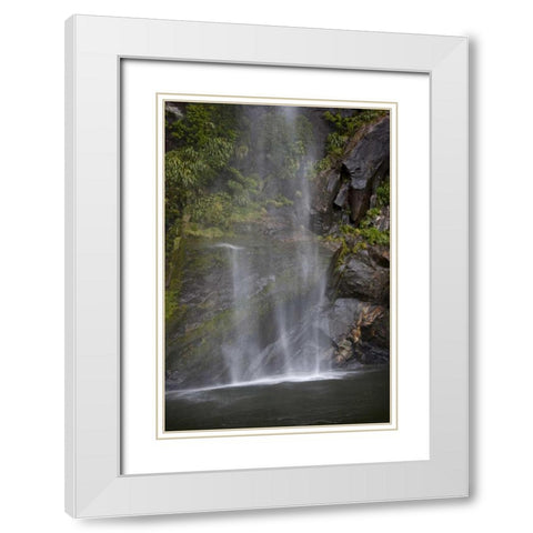 New Zealand, South Isl, Fiordland NP Waterfall White Modern Wood Framed Art Print with Double Matting by Grall, Don