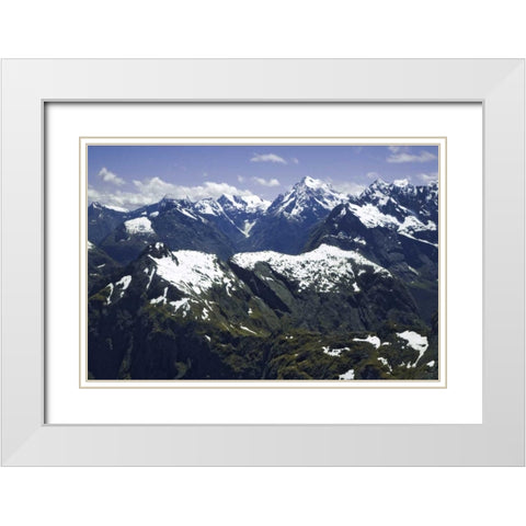 New Zealand, South Island, Southern Alps aerial White Modern Wood Framed Art Print with Double Matting by Flaherty, Dennis