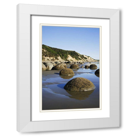 New Zealand, South Island Moeraki Boulders White Modern Wood Framed Art Print with Double Matting by Flaherty, Dennis