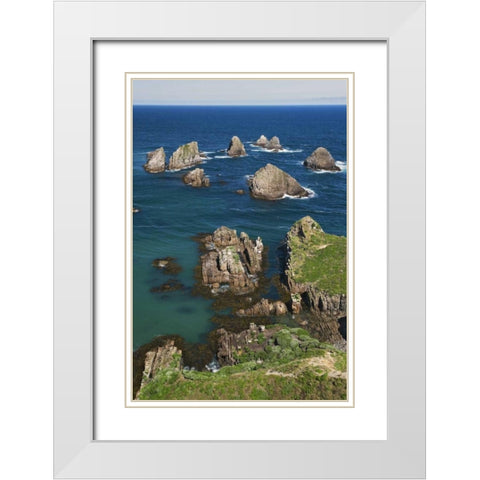 New Zealand, South Is Seascape from Nugget Point White Modern Wood Framed Art Print with Double Matting by Flaherty, Dennis