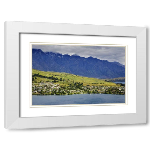 New Zealand, South Island, Landscape of city White Modern Wood Framed Art Print with Double Matting by Flaherty, Dennis