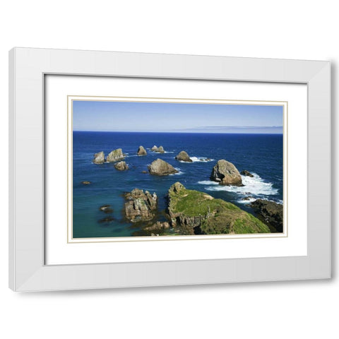 New Zealand, South Is Seascape from Nugget Point White Modern Wood Framed Art Print with Double Matting by Flaherty, Dennis