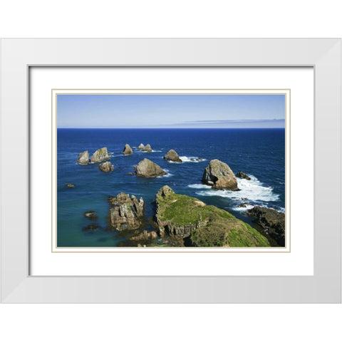 New Zealand, South Is Seascape from Nugget Point White Modern Wood Framed Art Print with Double Matting by Flaherty, Dennis