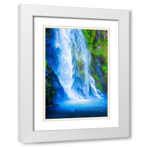 South Island Abstract of waterfall in Milford Sound White Modern Wood Framed Art Print with Double Matting by Jaynes Gallery