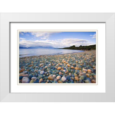 South Island Rocky shore of Lake Te Anau White Modern Wood Framed Art Print with Double Matting by Jaynes Gallery