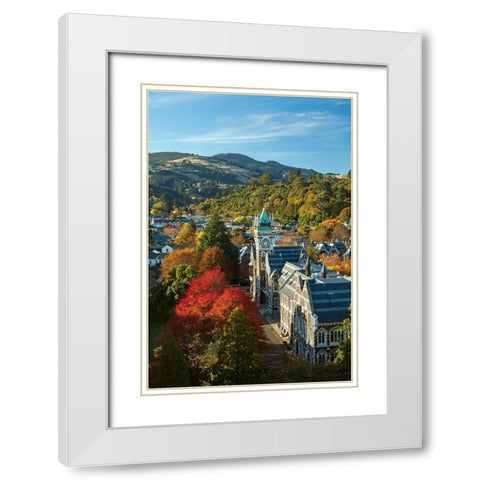 Clock Tower-Registry Building-University of Otago in Autumn-Dunedin White Modern Wood Framed Art Print with Double Matting by Wall, David