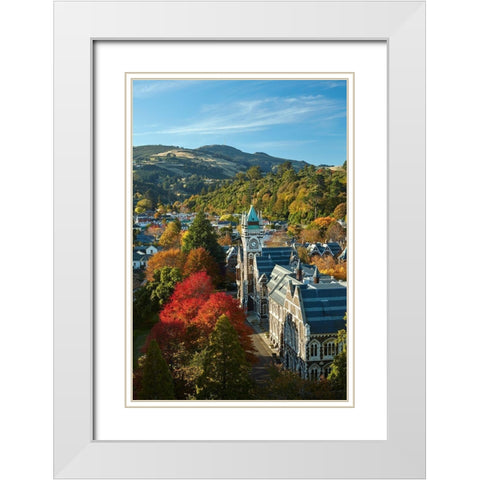 Clock Tower-Registry Building-University of Otago in Autumn-Dunedin White Modern Wood Framed Art Print with Double Matting by Wall, David