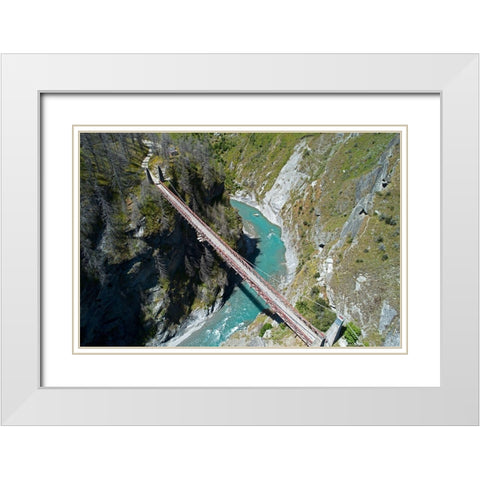 Historic Skippers Suspension Bridge (1901)-above Shotover River-Skippers Canyon-Queenstown White Modern Wood Framed Art Print with Double Matting by Wall, David