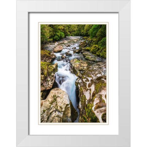 The Chasm-Fiordland National Park-South Island-New Zealand White Modern Wood Framed Art Print with Double Matting by Bishop, Russ